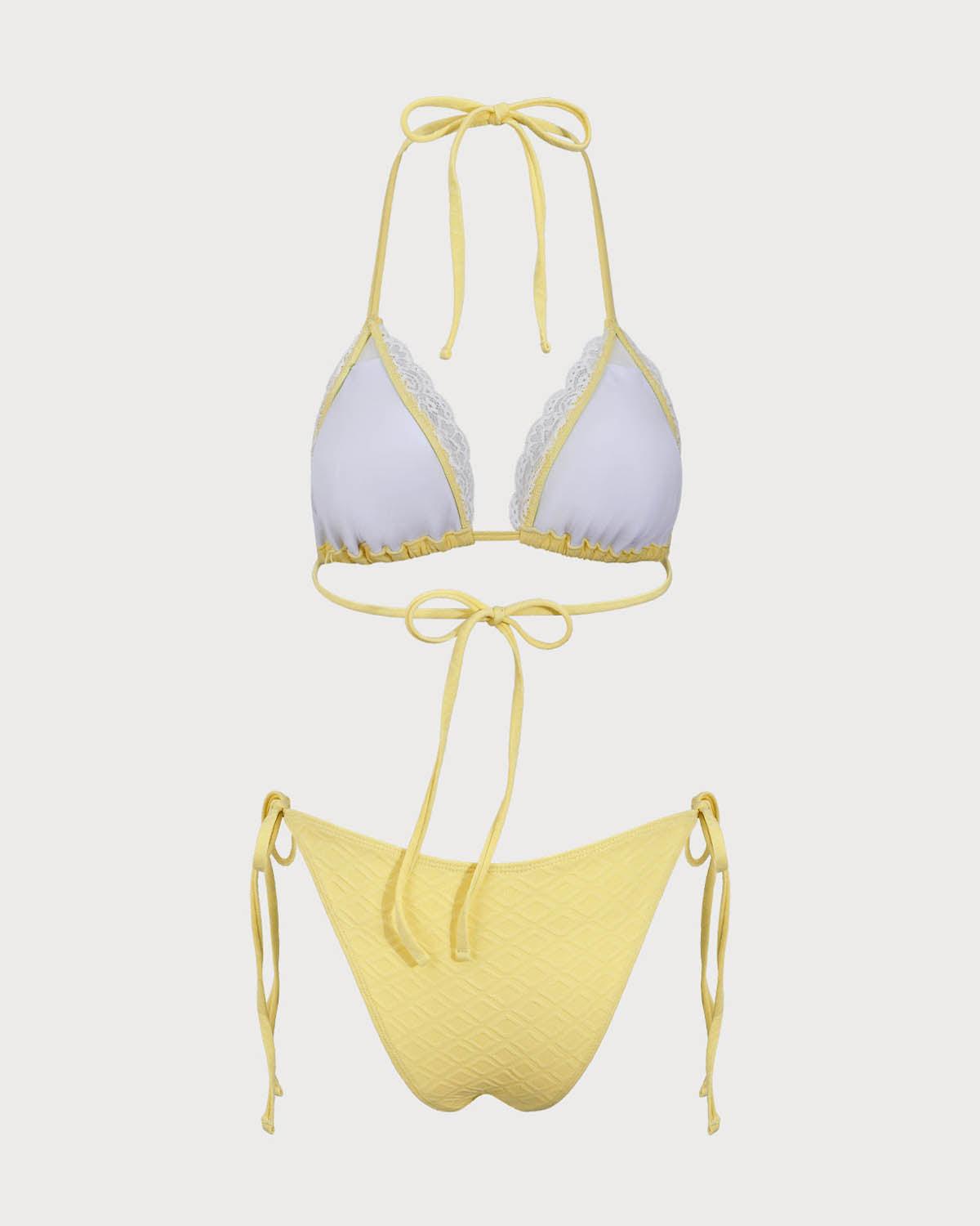 White Contrasting Lace Bikini Set Product Image