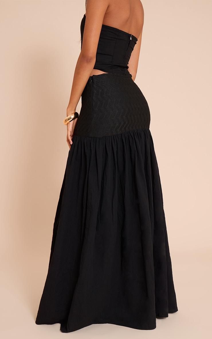 Black Textured Drop Waist Lightweight Woven Maxi Skirt Product Image