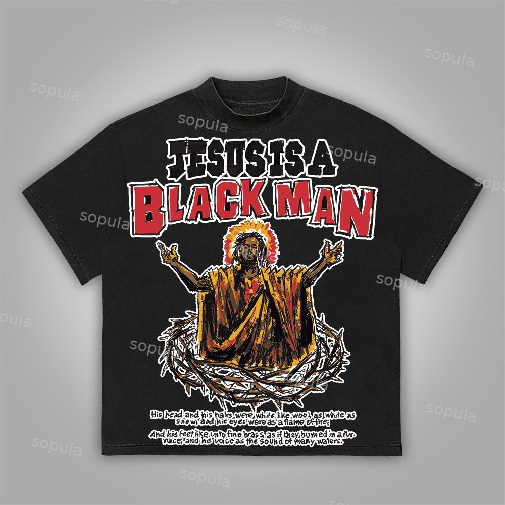 Sopula Jesus Is A Black Man Graffiti Graphics Cotton T-Shirt Product Image
