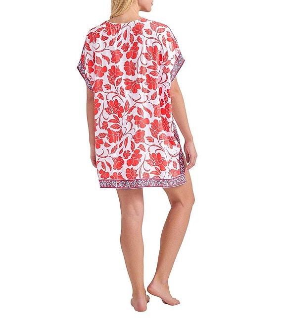 Tommy Bahama Island Cays Fiori Border Floral V-Neck Tunic Swim Cover-up Product Image