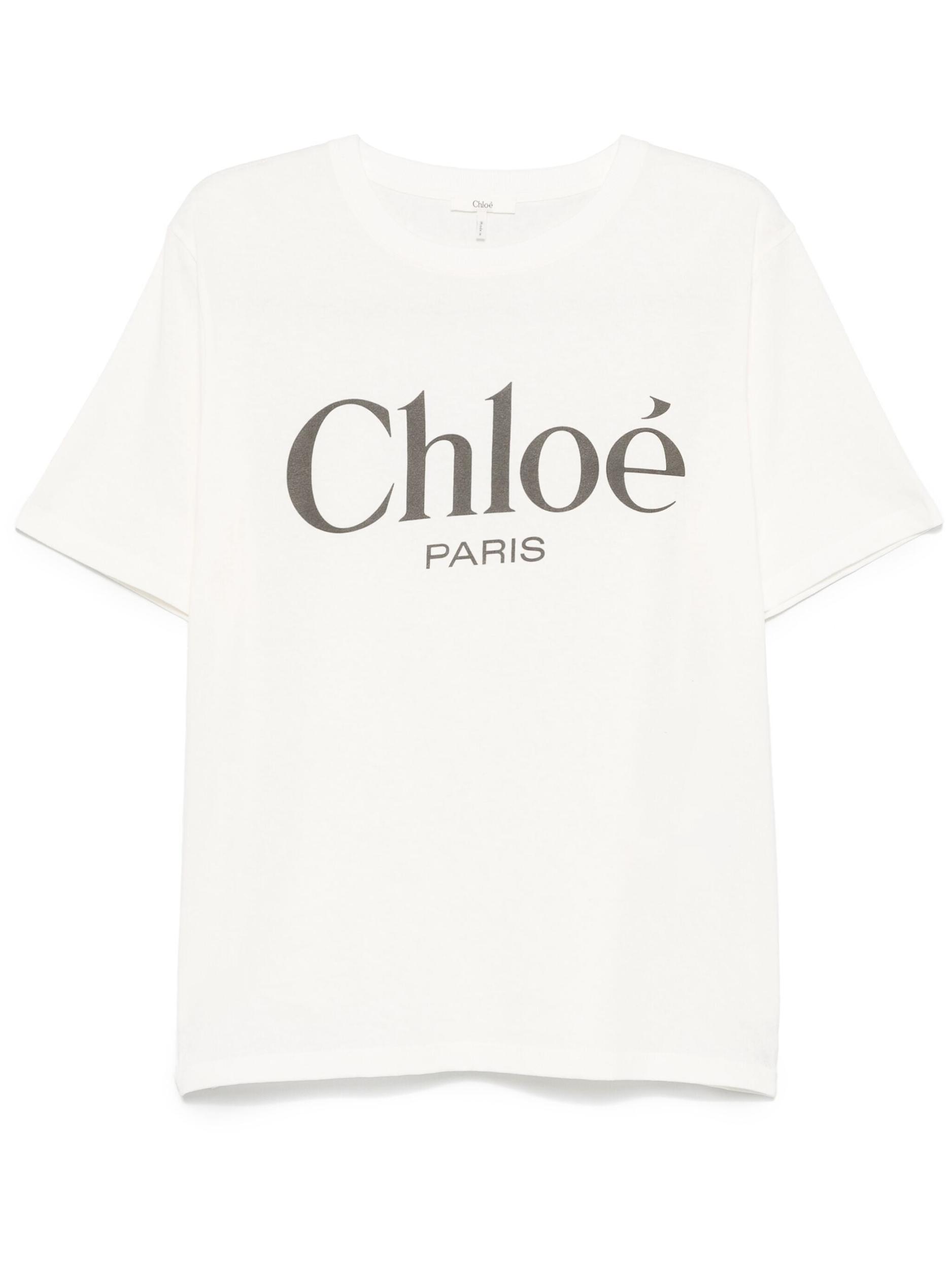 CHLOÉ White Crewneck T-shirt With Logo Print On The Front In Cotton Woman Product Image