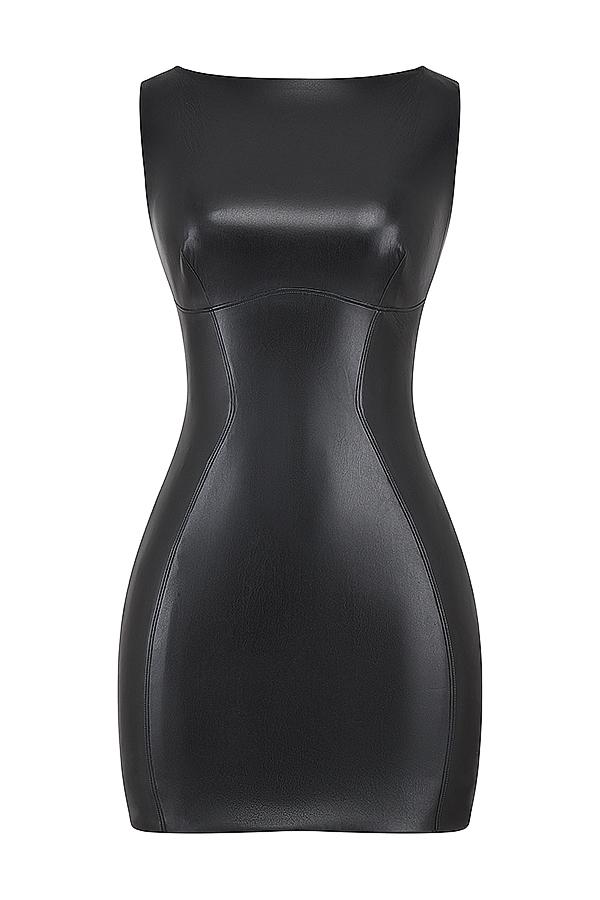 Leola  black vegan leather mini dress - sale Product Image