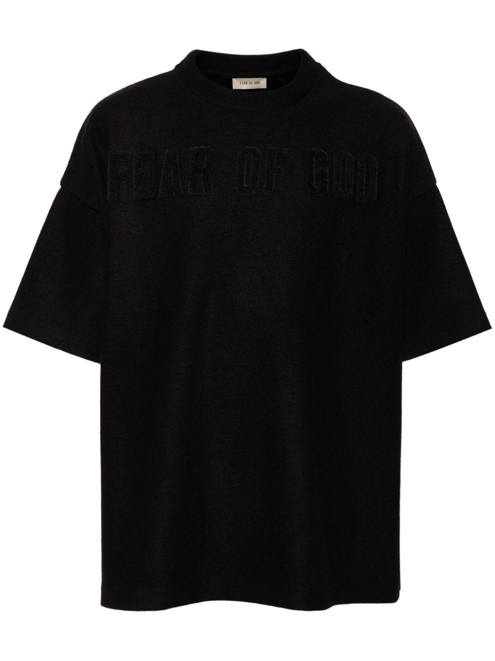 FEAR OF GOD Mens Black Logo-print Relaxed-fit Stretch-woven T-shirt Product Image