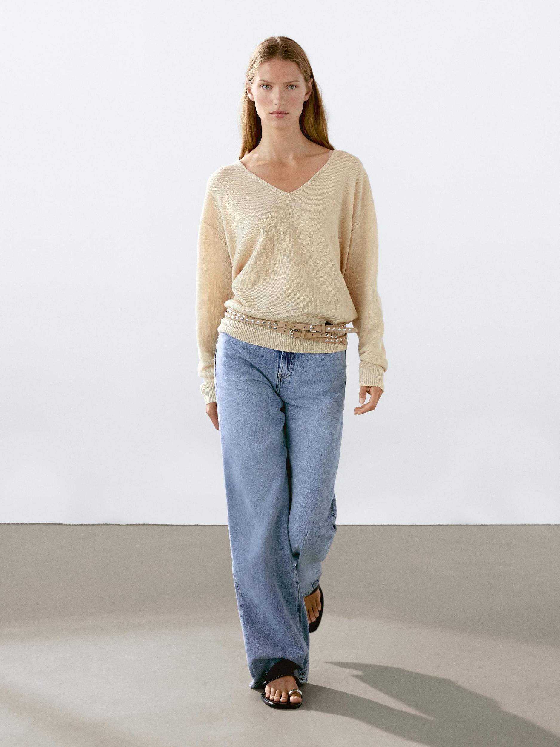 100% linen long sleeve knit sweater Product Image