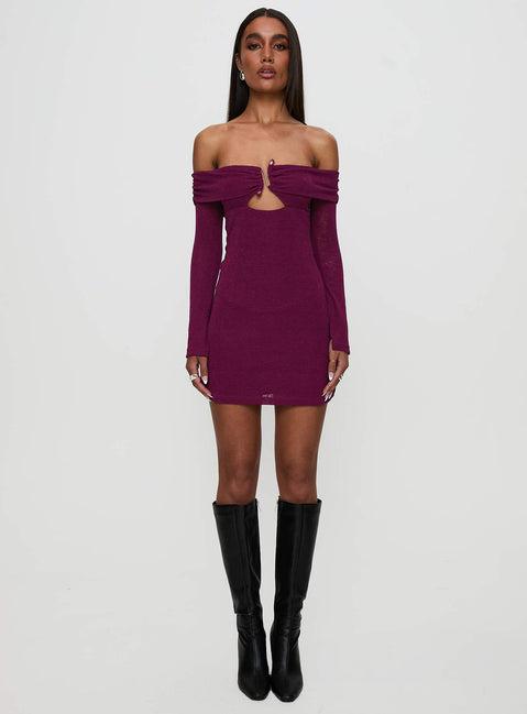 Firenza Long Sleeve Mini Dress Purple Product Image