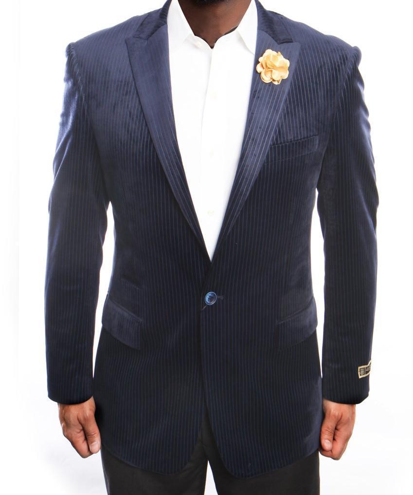 Empire Collection - Velvet Regular Fit Vintage Floral Blazer in Navy Product Image