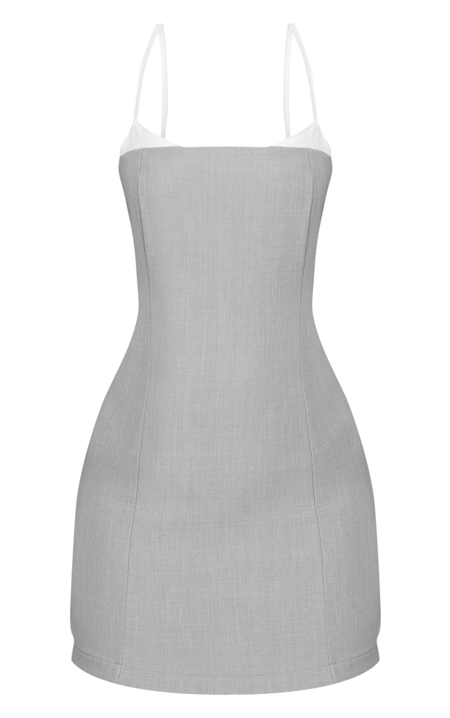 Petite Grey Contrast Strappy Woven Mini Dress Product Image