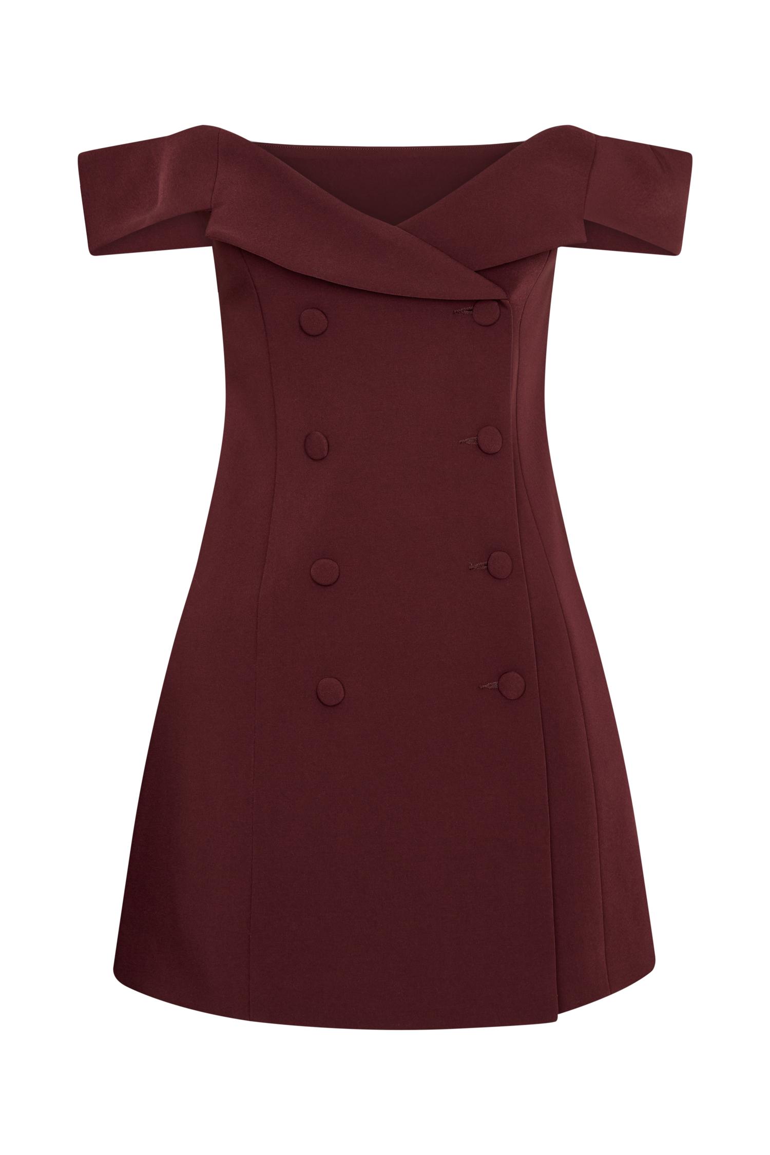 Noelle Off Shoulder Suiting Mini Dress - Mahogany Product Image