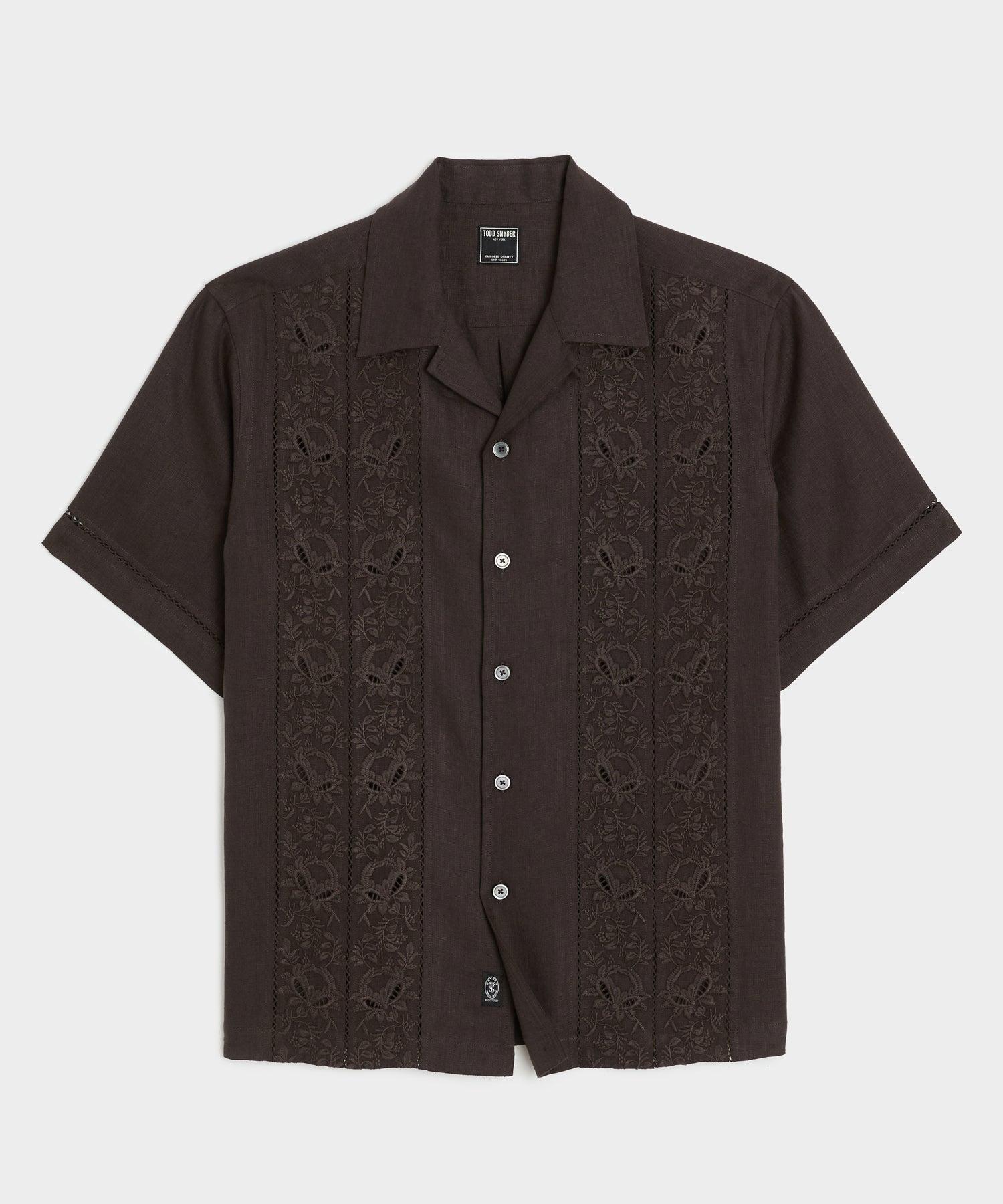 Cropped Embroidered Linen Camp Collar Shirt Product Image