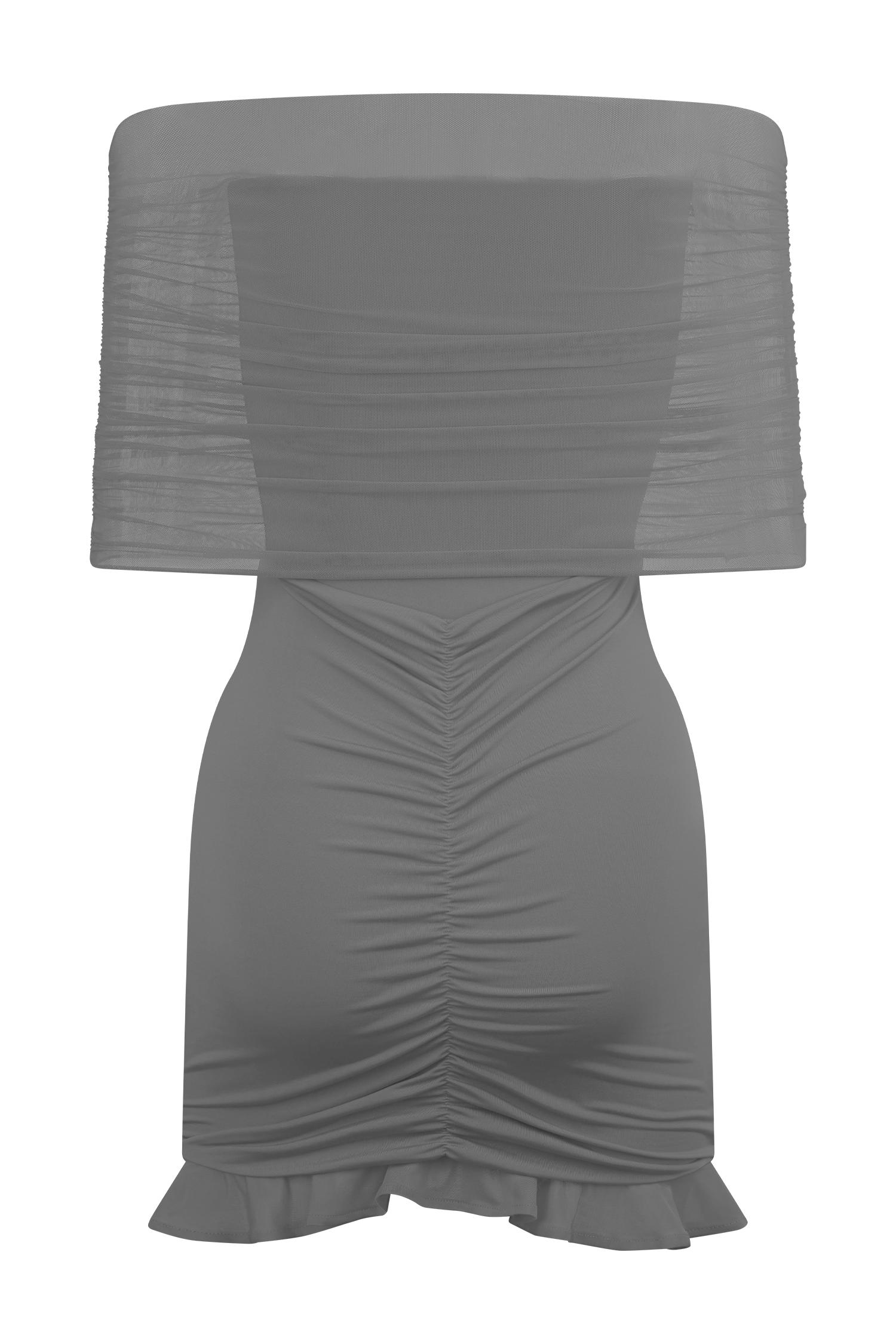 Caspian Slinky And Mesh Off Shoulder Mini Dress - Ruby Product Image
