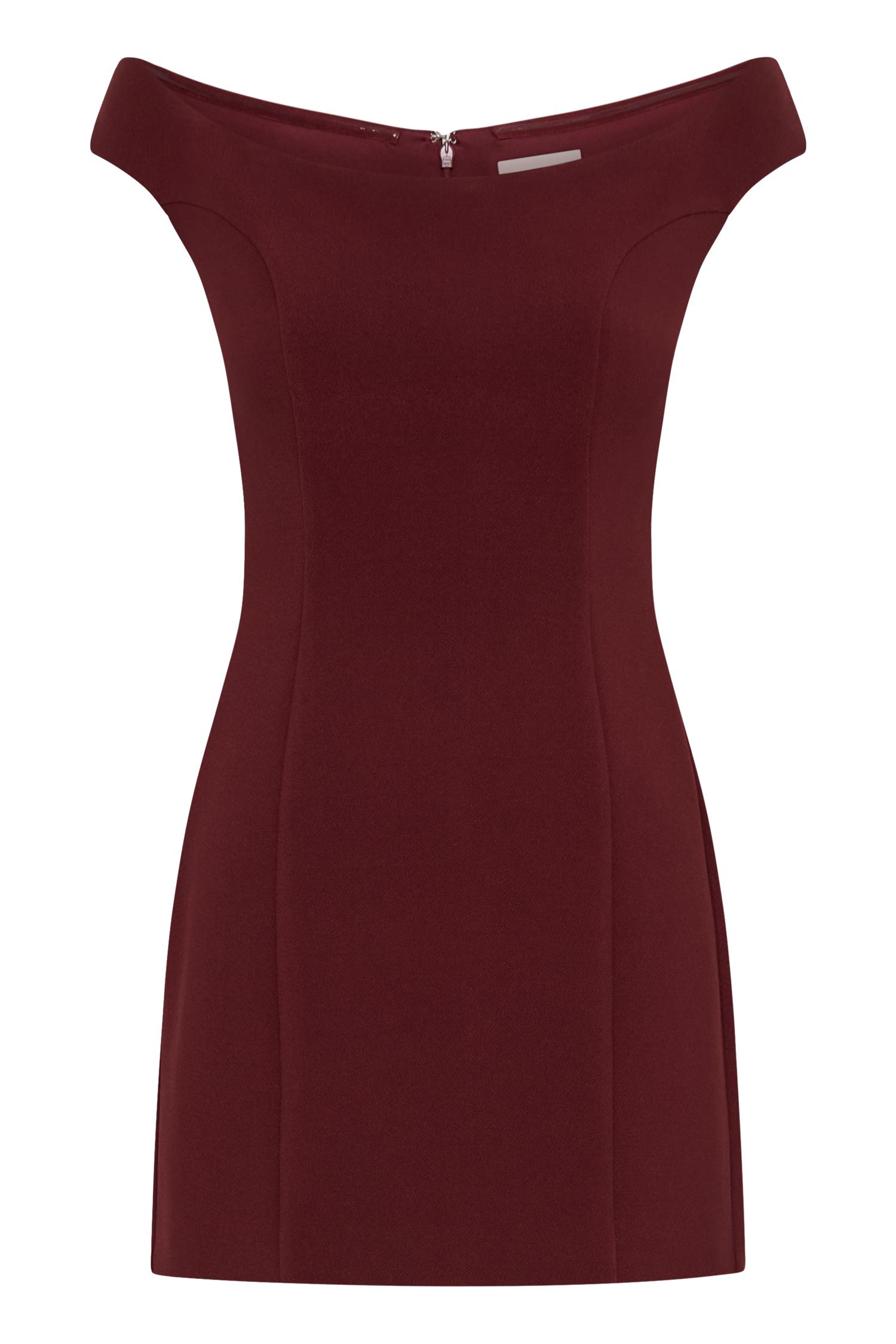 Cassidy Crepe Off Shoulder Mini Dress - Merlot Product Image