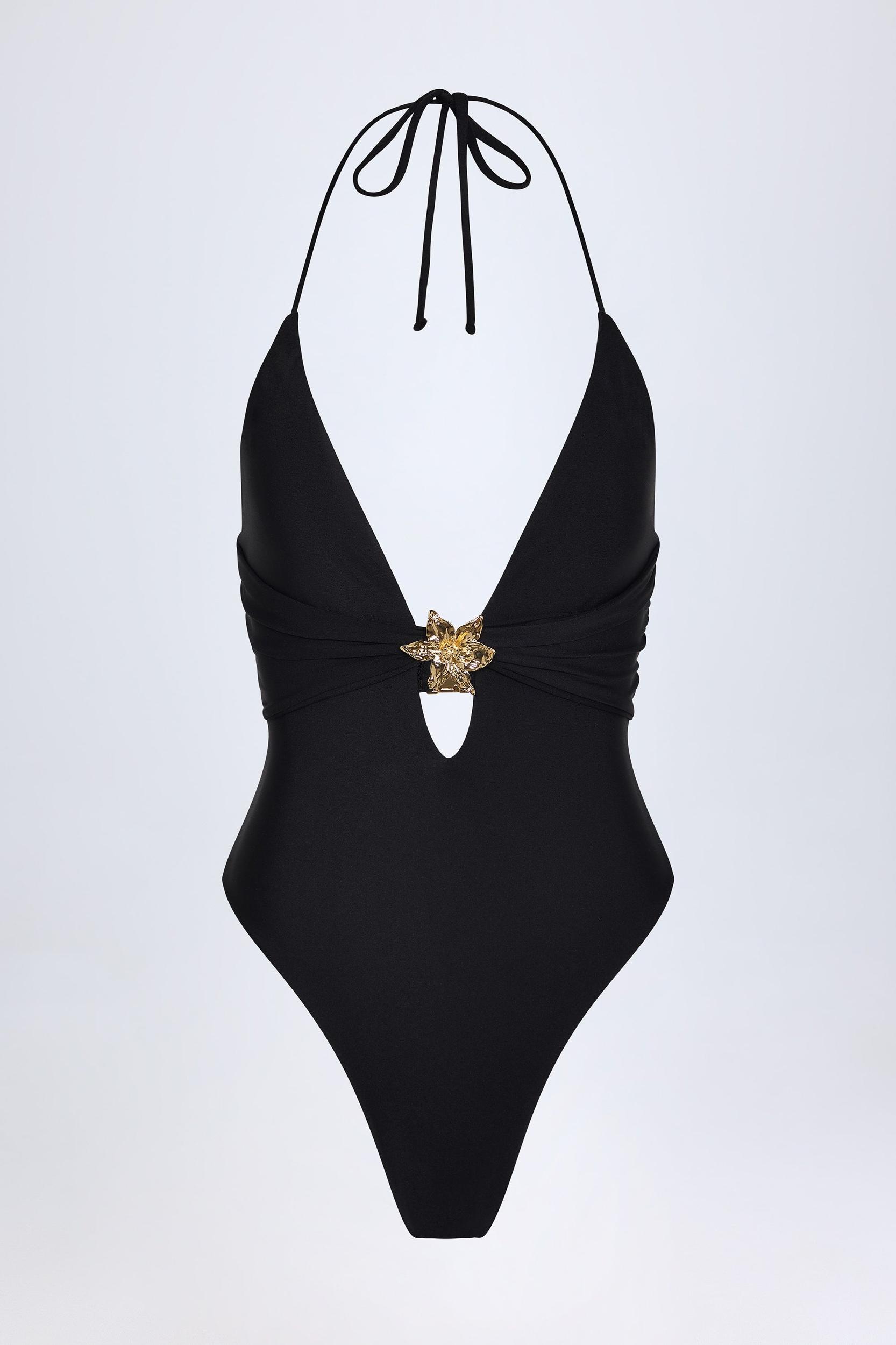 Cut-Out Hardware-Detail Swimsuit in Black Product Image