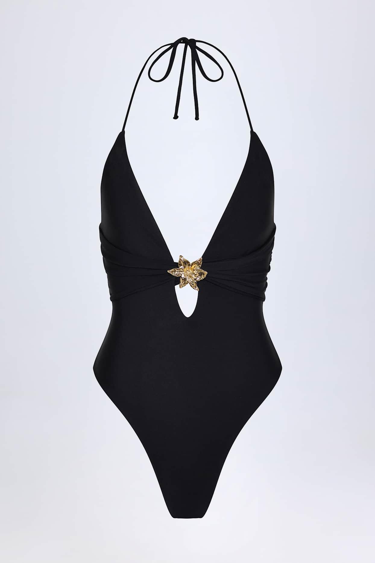 Cut-Out Hardware-Detail Swimsuit in Black Product Image