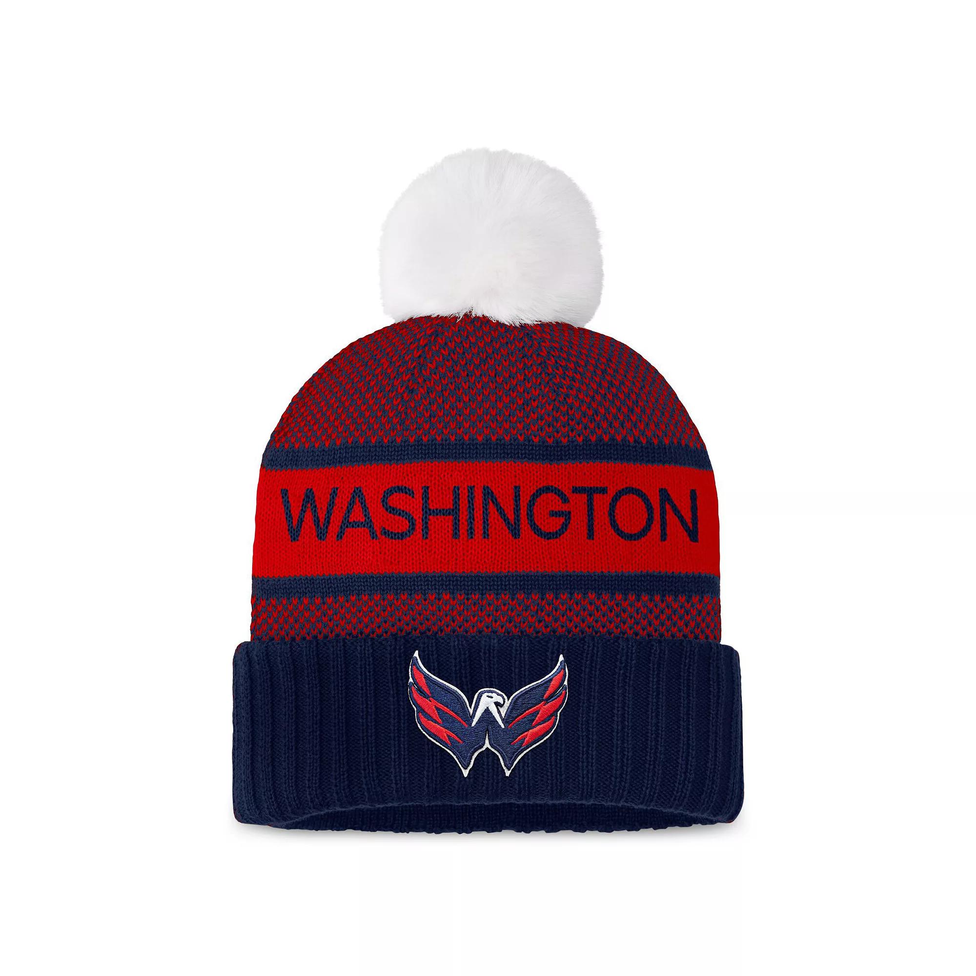 Women's Fanatics Branded  Navy/Red Washington Capitals Authentic Pro Rink Cuffed Knit Hat with Pom, Blue Product Image