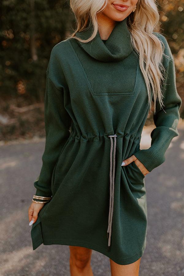 Coffee Shop Cutie Drawstring Mini Dress in Hunter Green Product Image