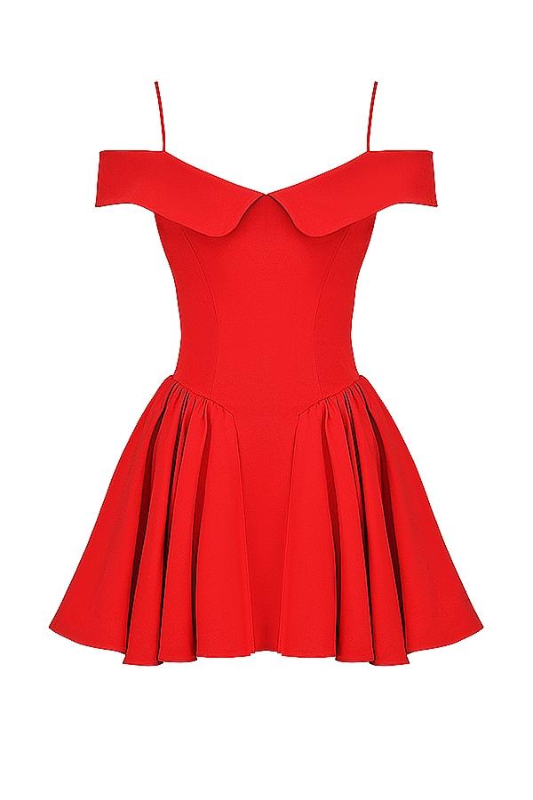 Elida  scarlet off shoulder mini dress Product Image