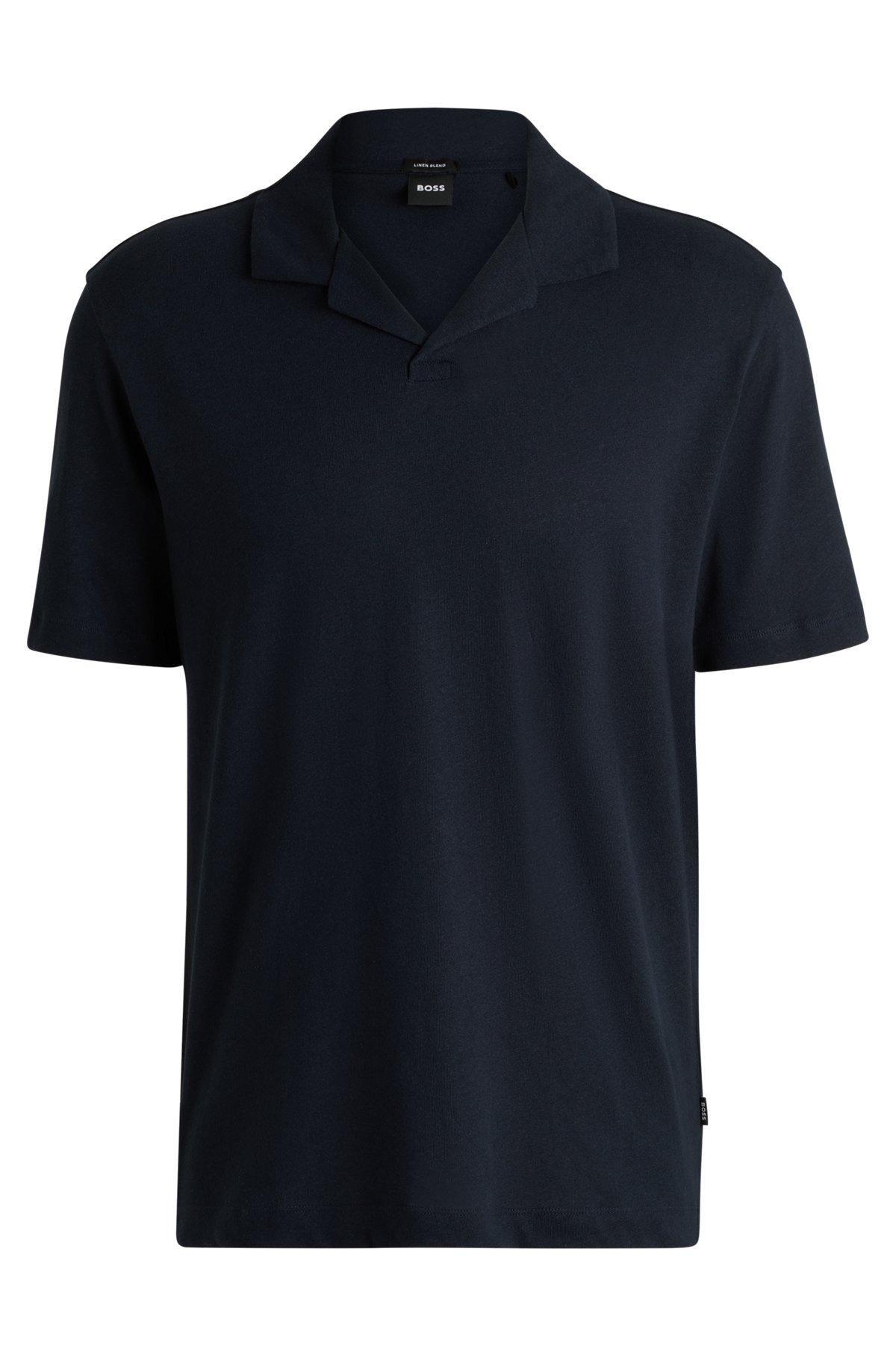 Cotton-linen polo shirt with Johnny collar Product Image