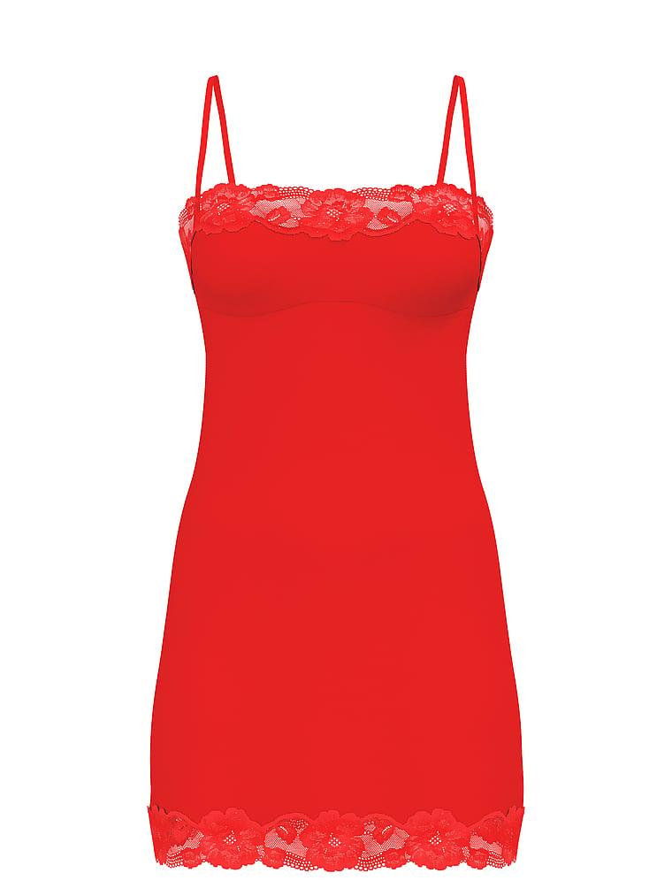 Modal Soft & Lace Trim Straight-Neck Slip Dress Product Image