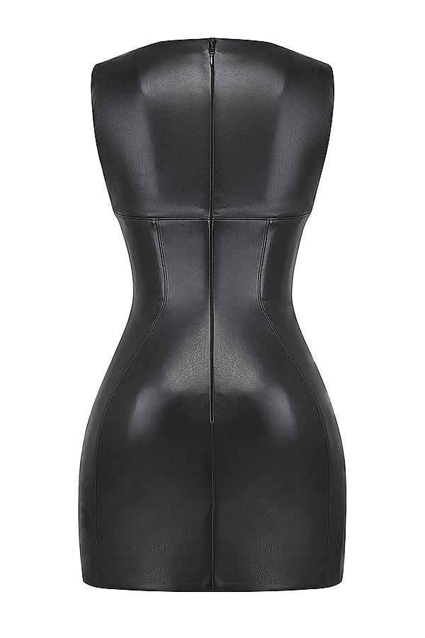 Leola  black vegan leather mini dress - sale Product Image