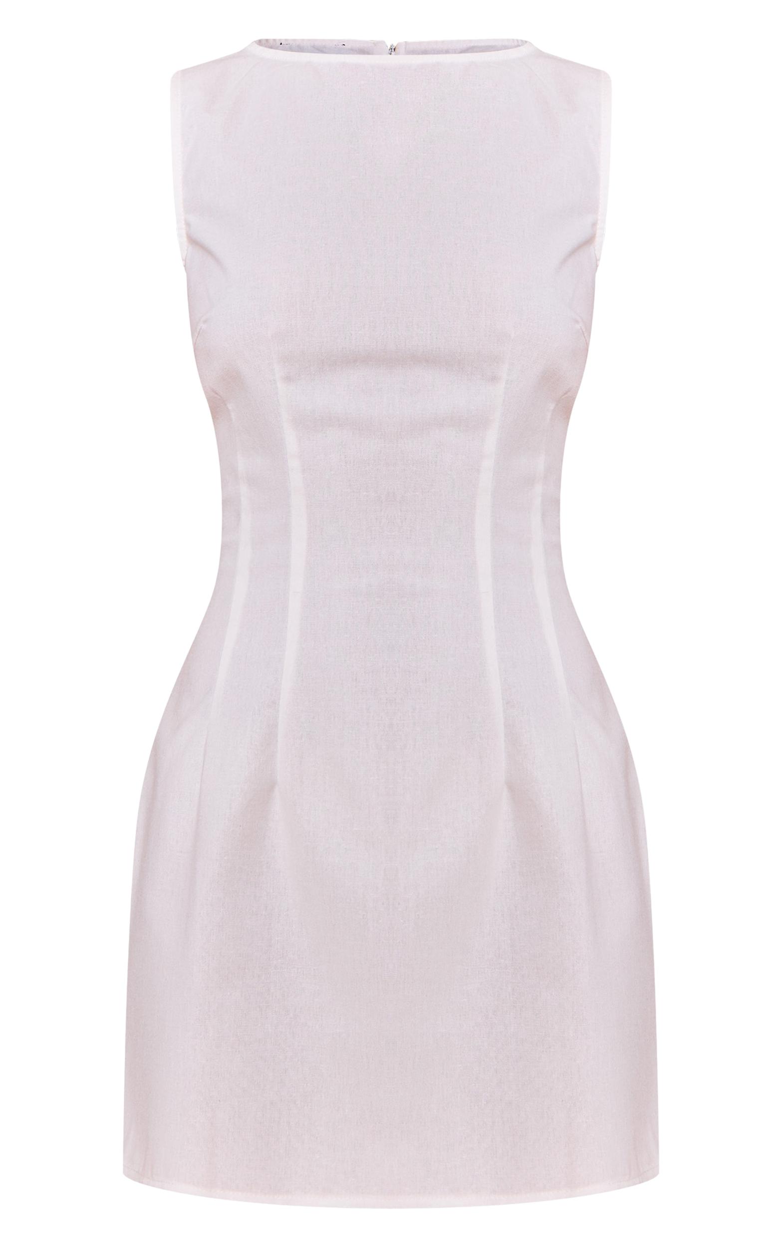 White Boat Neck Linen Shift Dress Product Image