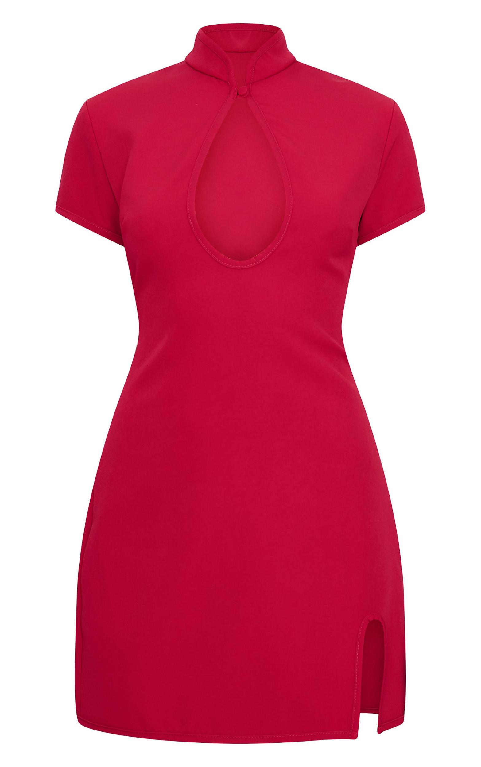Burgundy Key Hole Contrast Mini Dress Product Image