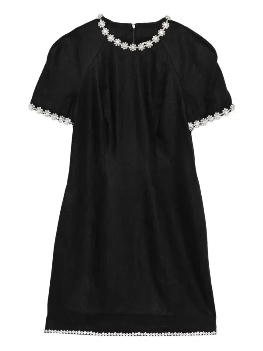 ZIMMERMANN Rebellion Jewel Embellished Linen Minidress In Black Product Image