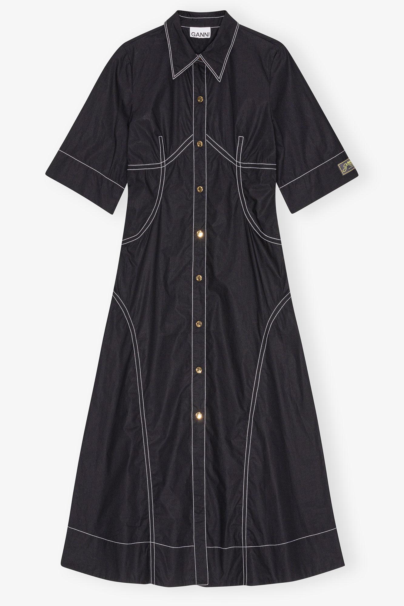 Black Cotton Poplin Shirt Dress Product Image