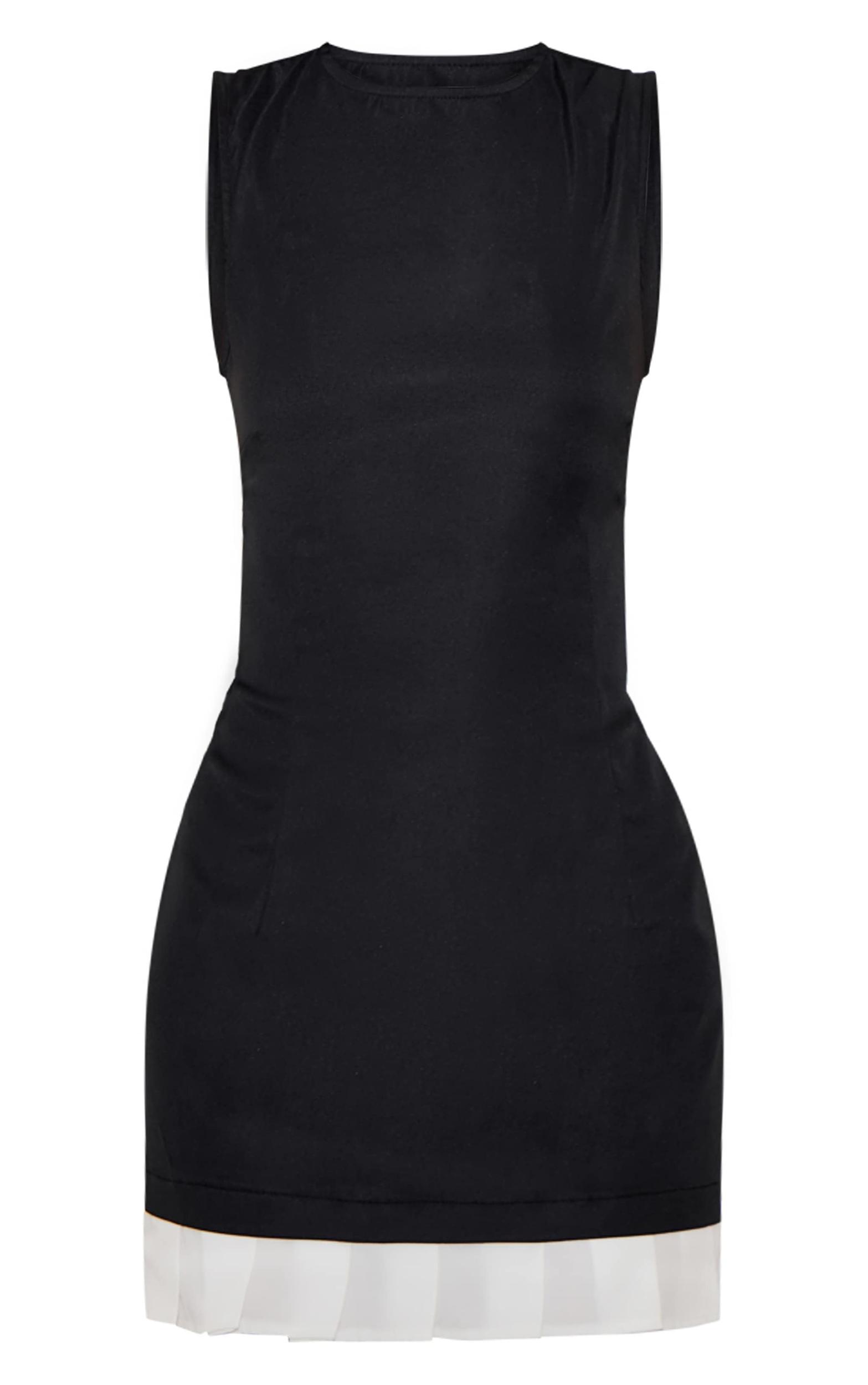 Black Pleated Hem Detail Shift Dress Product Image