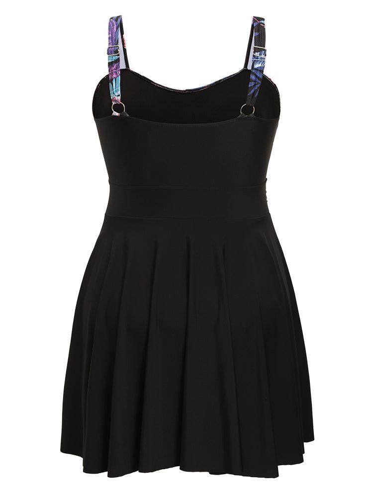 Floral Patchwork Flutter Hem Empire Waist Swim Dress Female Product Image