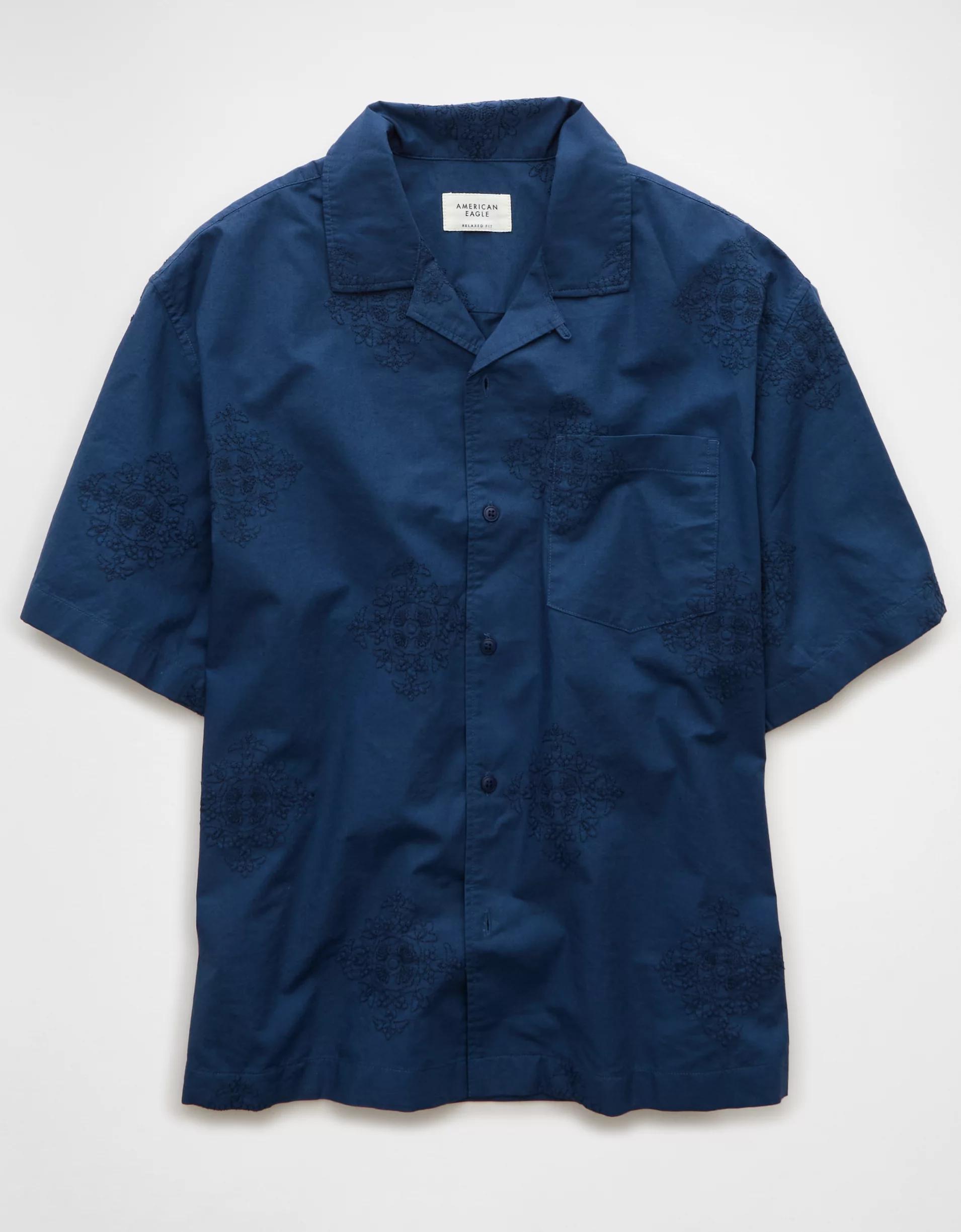 AE Poolside Linen-Blend Printed Button-Up Shirt Product Image