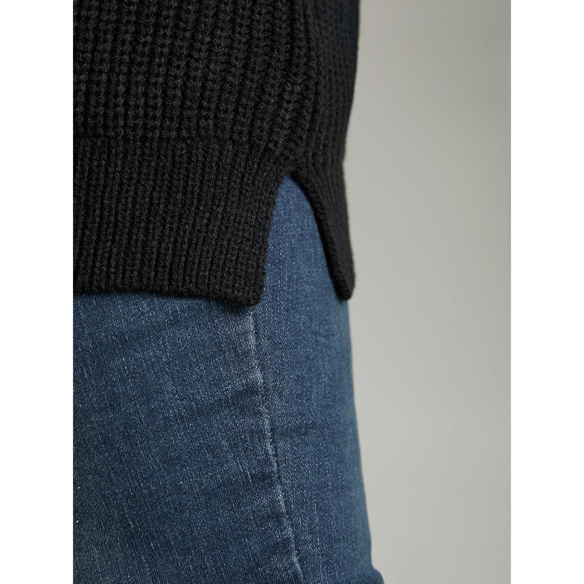 Plus Size Heather Patchwork Raglan Sleeve Pocket Cardigan Black Women Casual Loose Long Sleeve Dailywear Cardigans BloomChic 18-20/2X Product Image