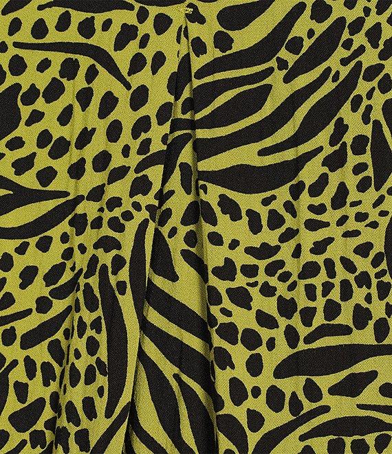 Ali Miles Plus Size Woven Zebra Leopard Print Wire Collar 3/4 Sleeve Button Front Tunic Product Image