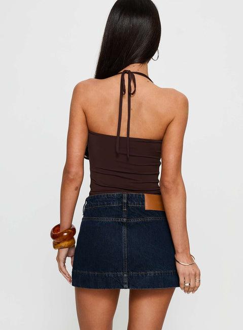 Warna Low Rise Denim Mini Skirt Dark Wash Product Image