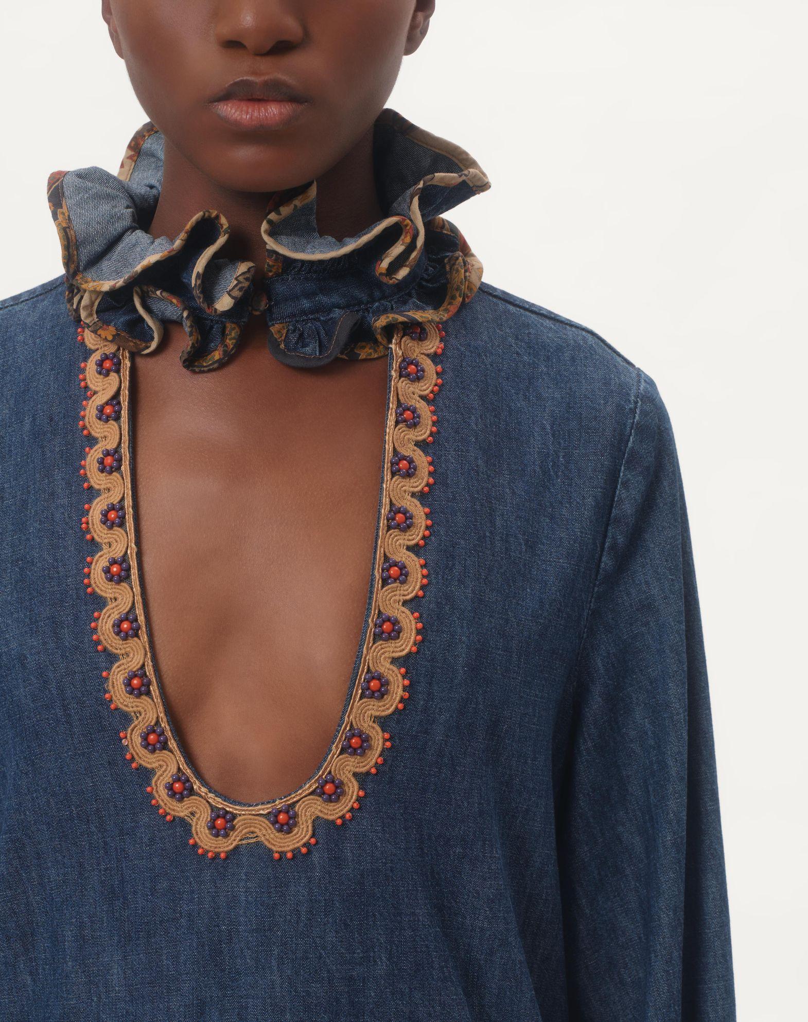 Embroidered Chambray Denim Top  Product Image