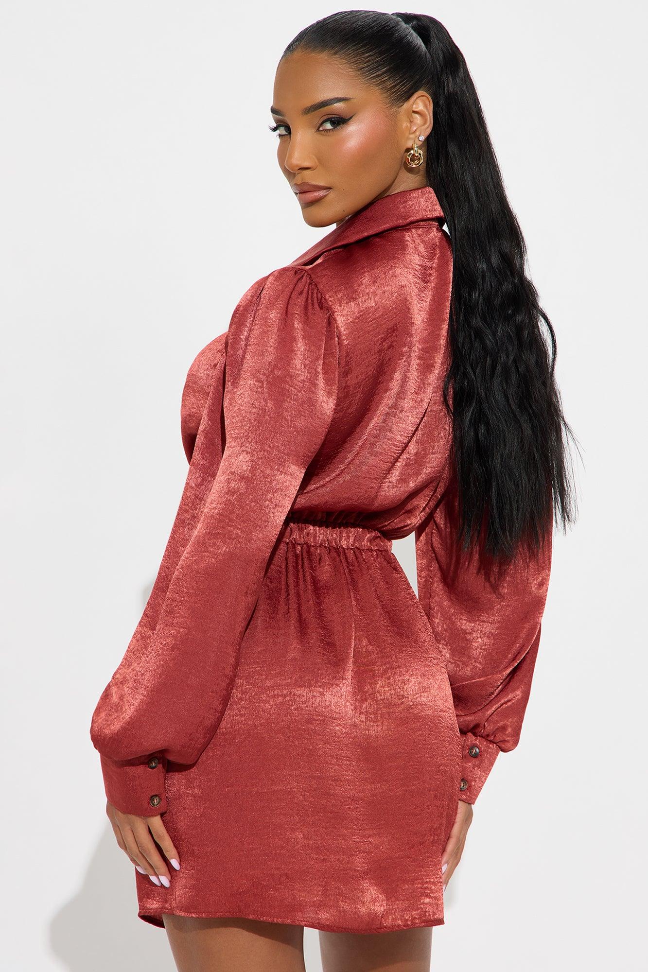 Nicole Satin Shirt Mini Dress - Marsala Female Product Image