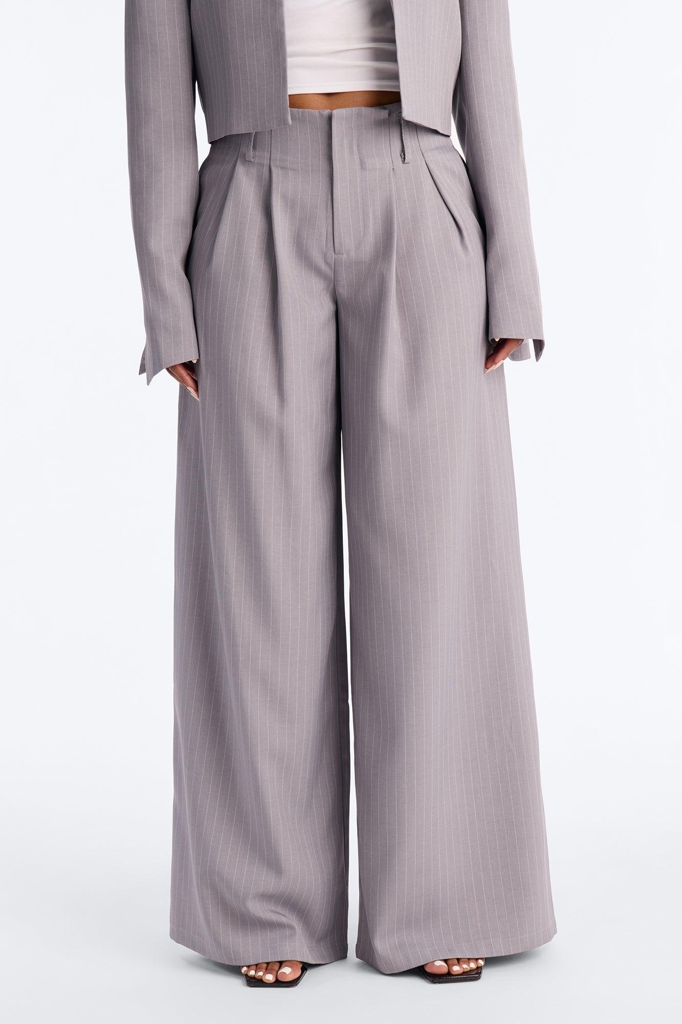 Ahmeira Pinstripe Wide Leg Trouser Pant - Grey/combo Female Product Image
