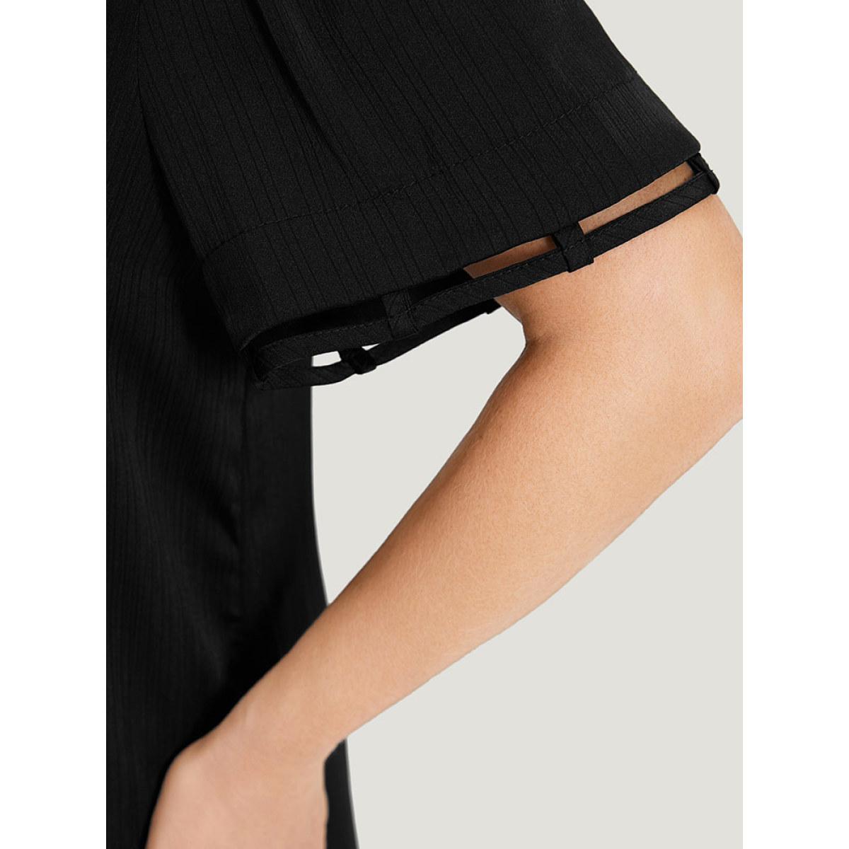 Plus Size Purple Plain Cut Out V Neck Blouse Women Office Short sleeve V-neck Work Blouses BloomChic 30/6X Product Image