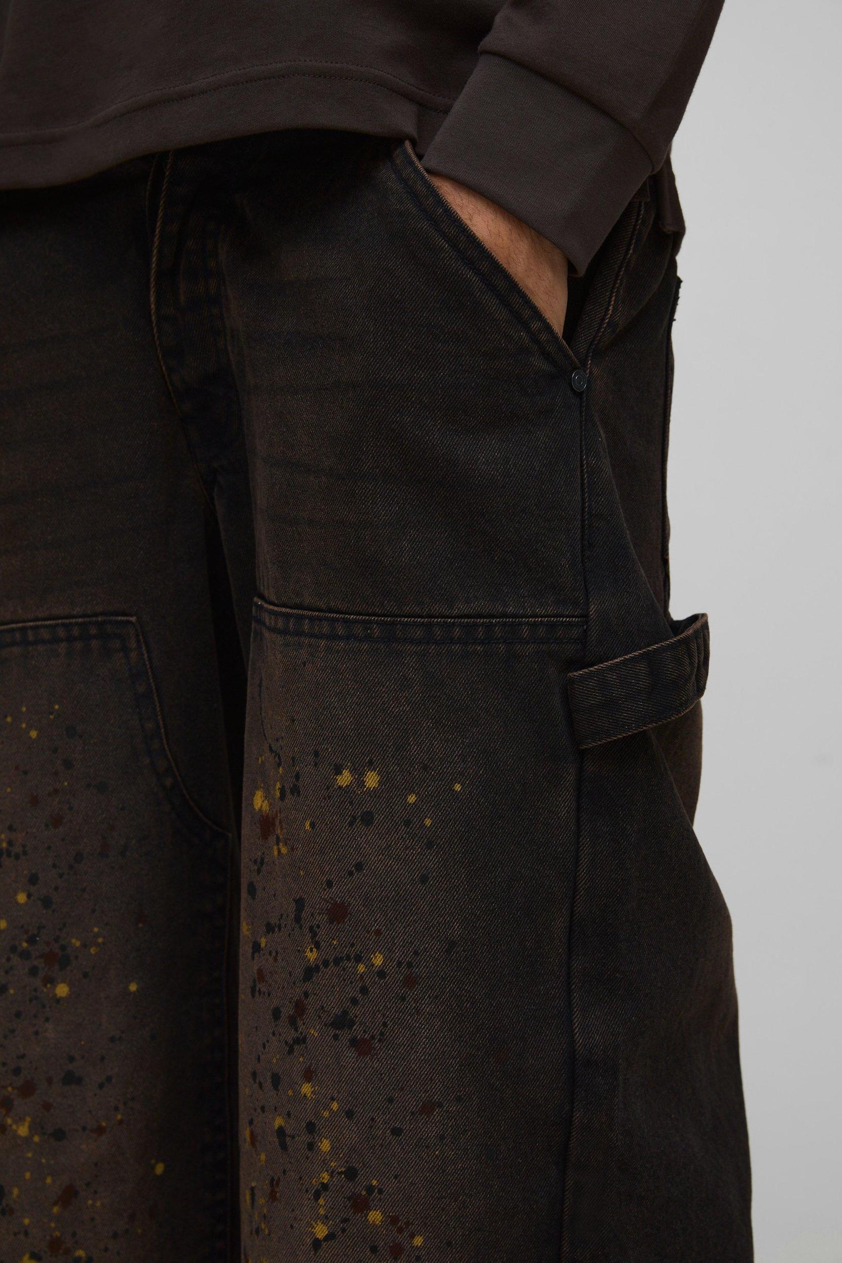 Baggy Rigid Paint Splatter Carpenter Denim Jeans | boohooMAN USA Product Image