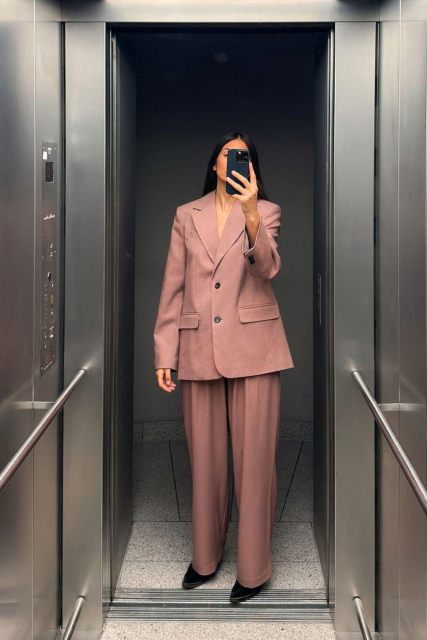 Wide Mid Waist Suit Pants Product Image