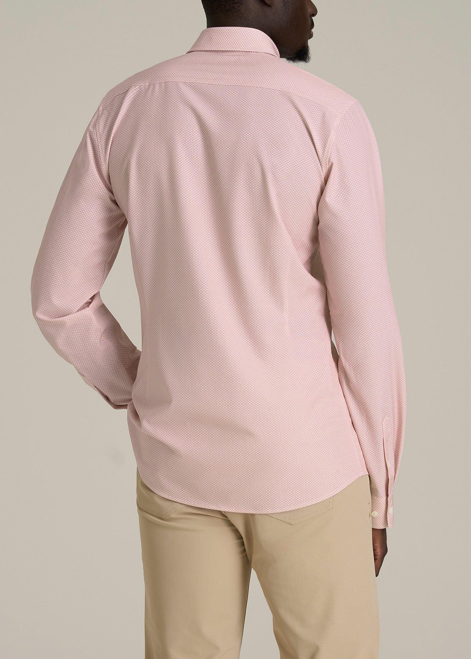 Traveler Stretch Dress Shirt for Tall Men in Light Orange Geometric Male Product Image