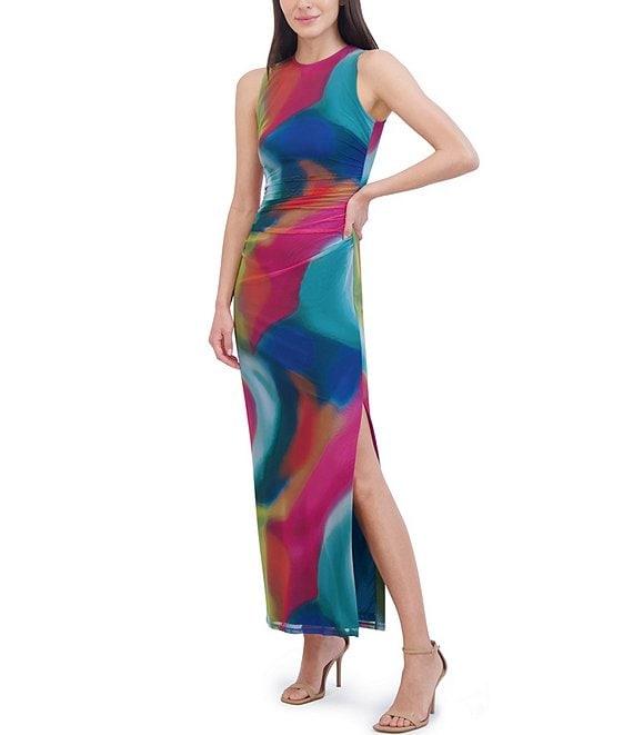 Vince Camuto Crew Neck Sleeveless Mesh Maxi Dress Product Image