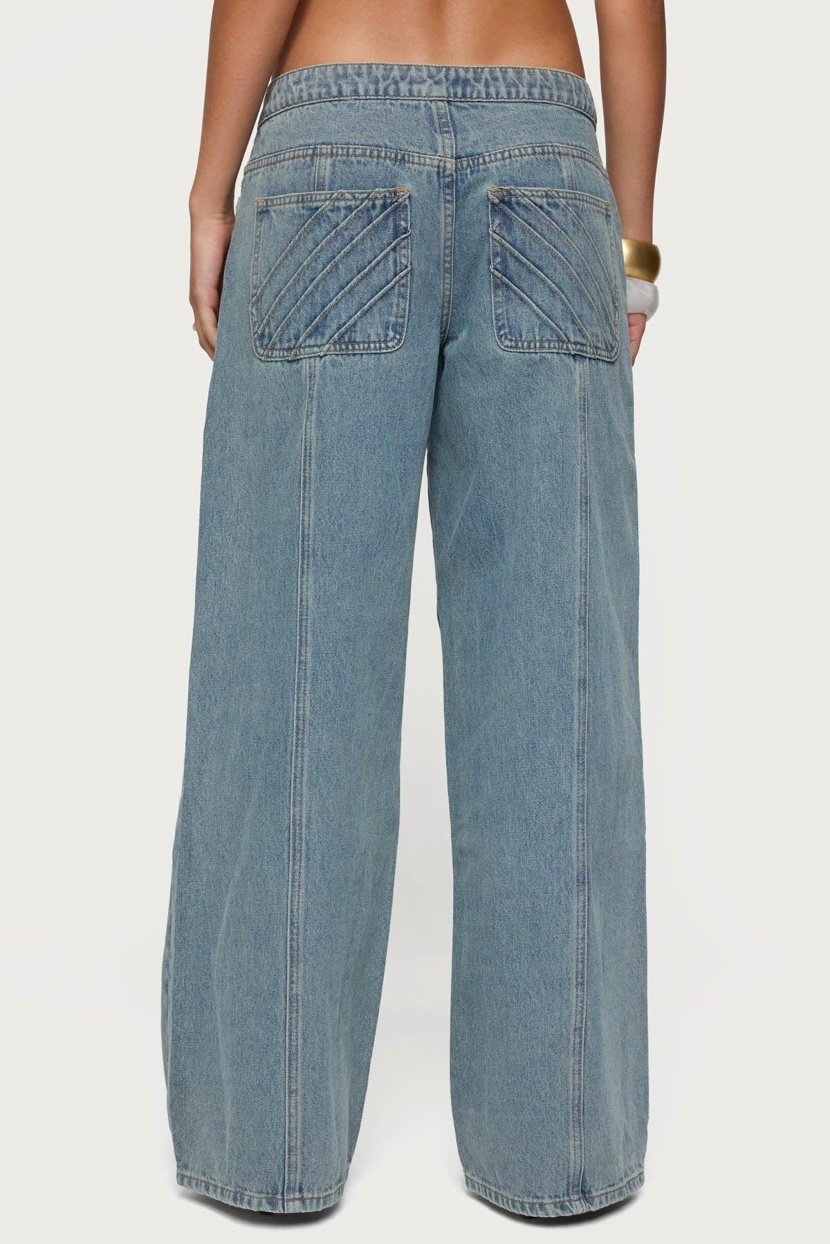 Stitch & Pleat Low Rise Baggy Jeans Product Image