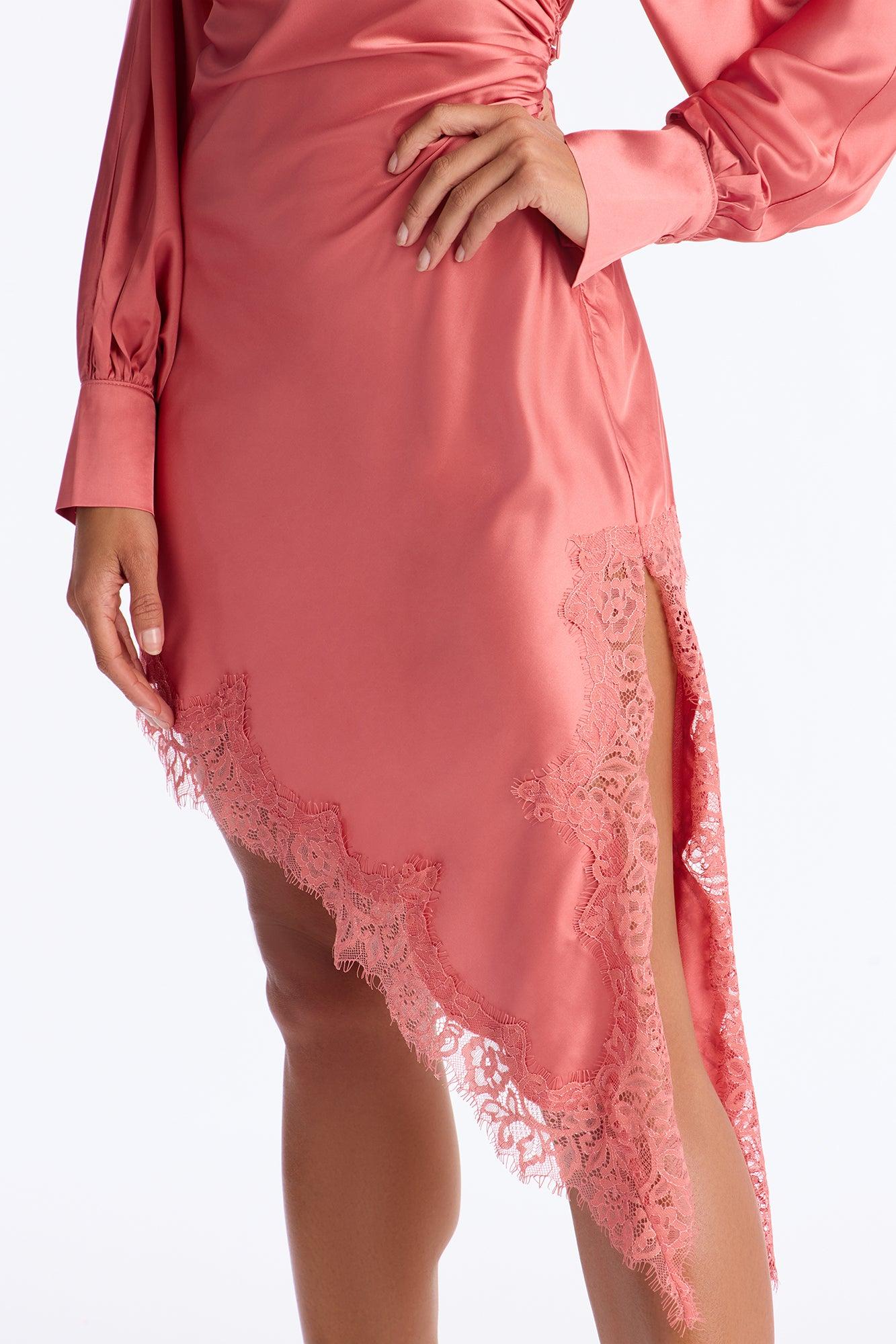 Savannah Asymmetrical Satin Mini Dress - Rose Female Product Image