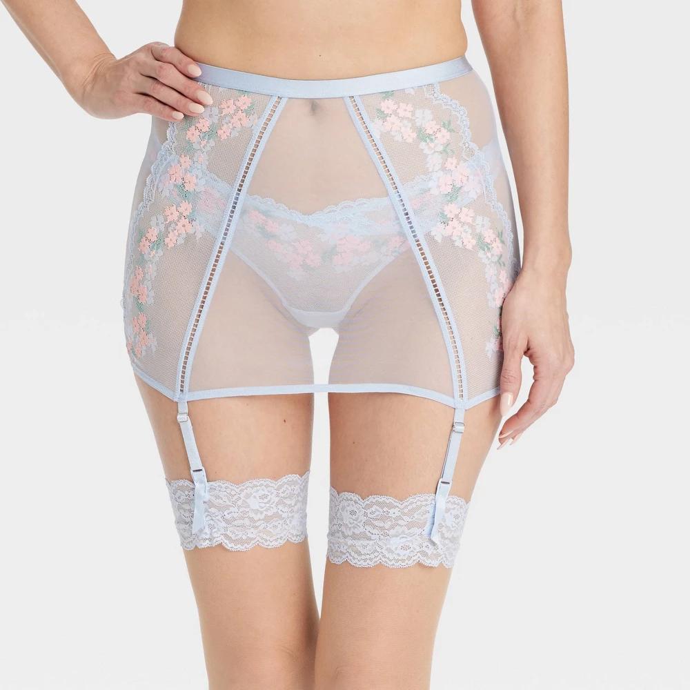 Women's Garden Party Lingerie Skirt - Auden™ Light Blue 2X: Nylon Spandex Blend, Pull-On Closure, Sheer Lace Knit, Plus Size Product Image