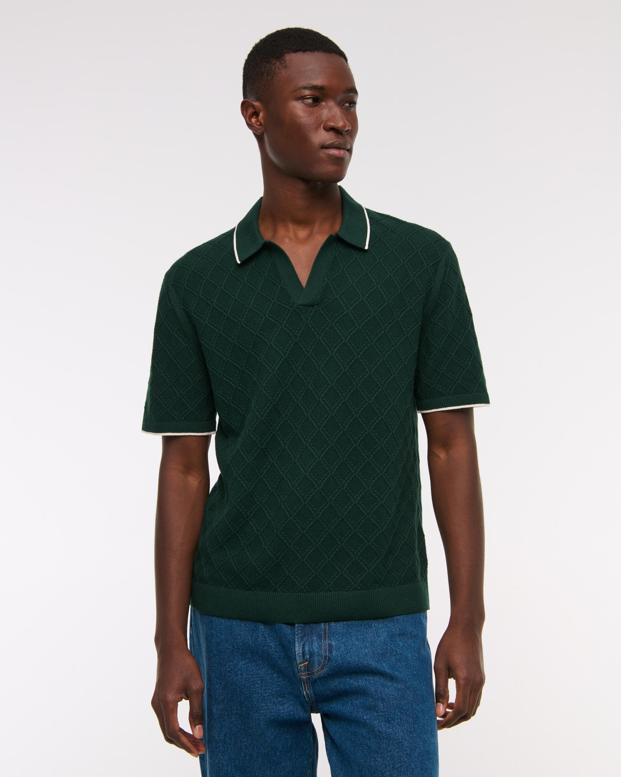 Preppy Tipped Johnny Collar Sweater Polo Product Image