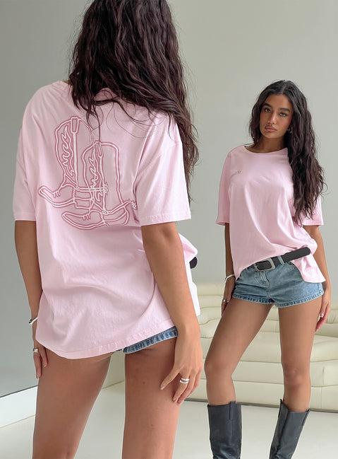 Howdy Partner Oversized Graphic Tee Pink Product Image