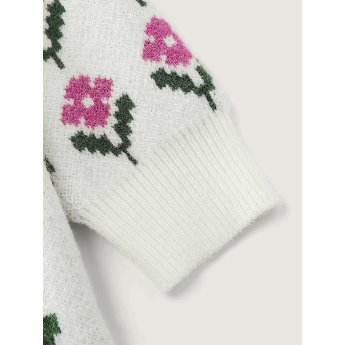 Plus Size Multicolor Jacquard Pattern Pullover Ivory Women Playful Loose Long Sleeve Round Neck Casual Pullovers BloomChic 12/L Product Image