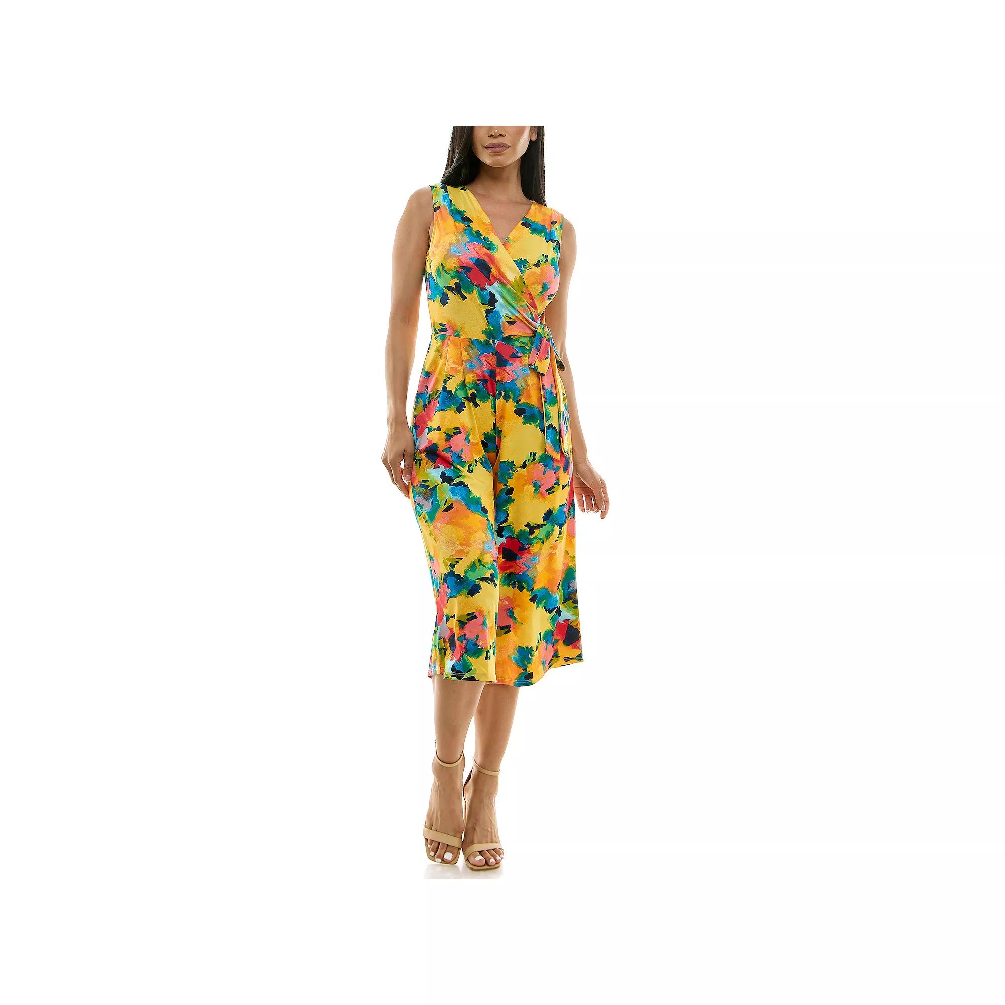 Women's Nina Leonard Print Surplice Wide-Leg Jumpsuit,  Product Image