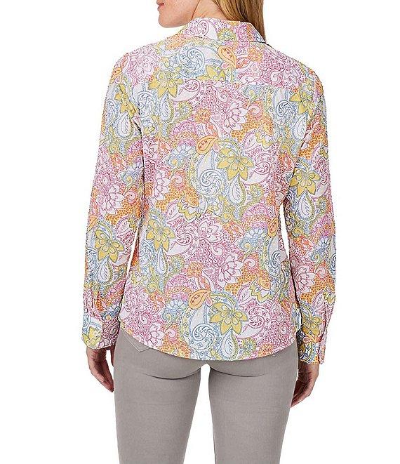 Foxcroft Ava Cotton Clip Dot Paisley Print Point Collar Long Sleeve Button Front Shirt Product Image