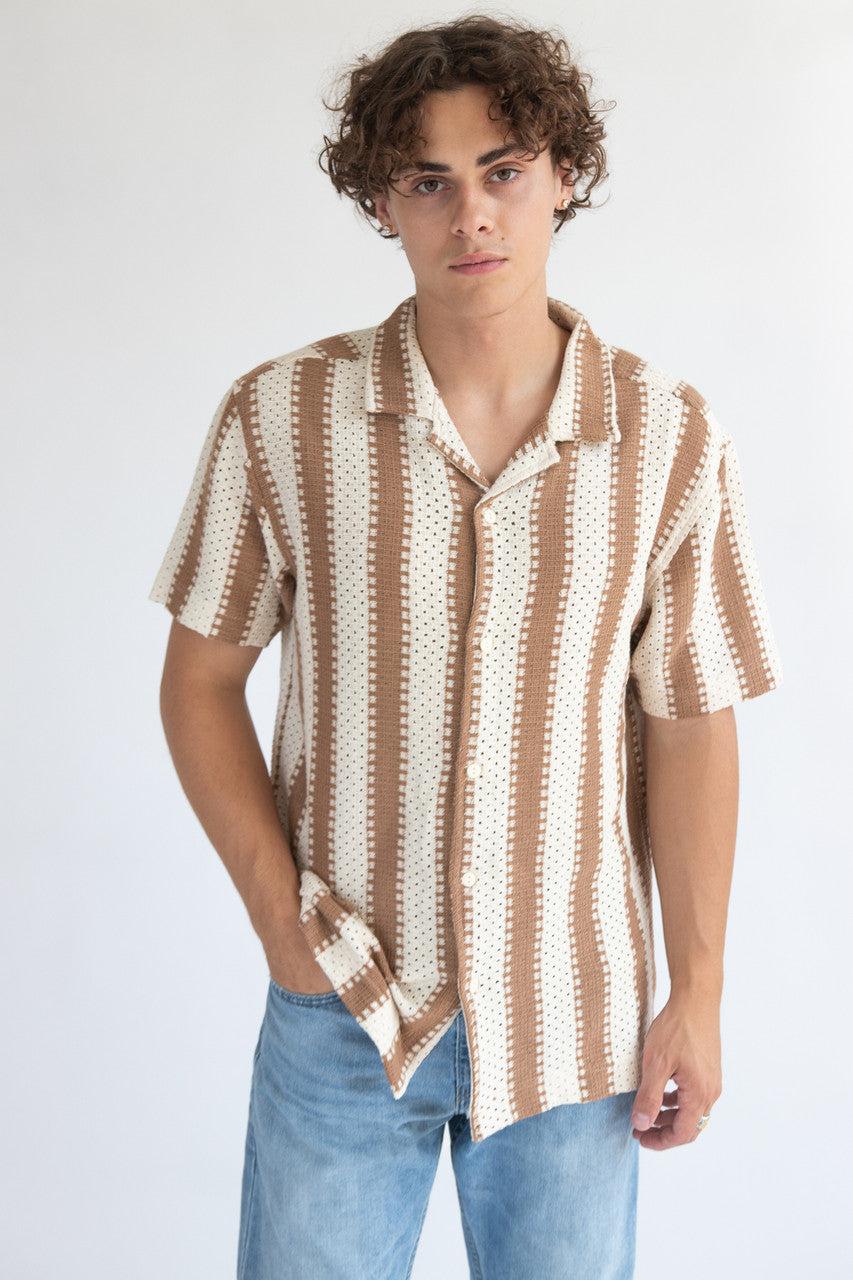 Crochet Striped Woven Shirt Product Image
